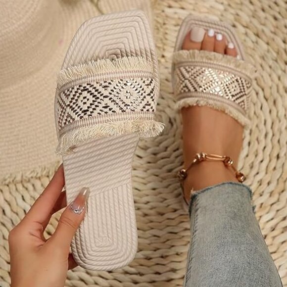 Women's fringe trim flat sandals - Picture 1 of 6